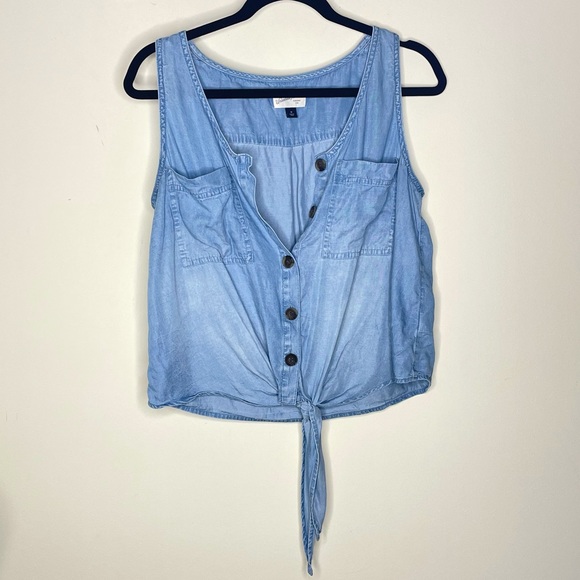 Universal Thread Tops - Universal Threads sleeveless denim top | Button Up with Tie | Sz Medium | Blue